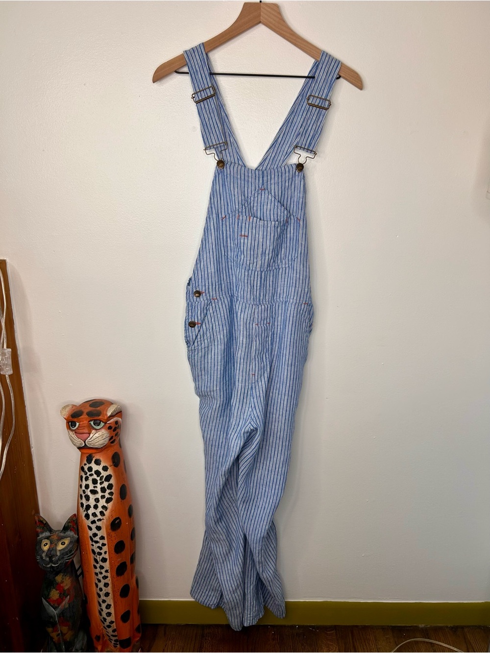 Faherty Blue & White linen railroad stripe Overalls - Picture 9 of 10